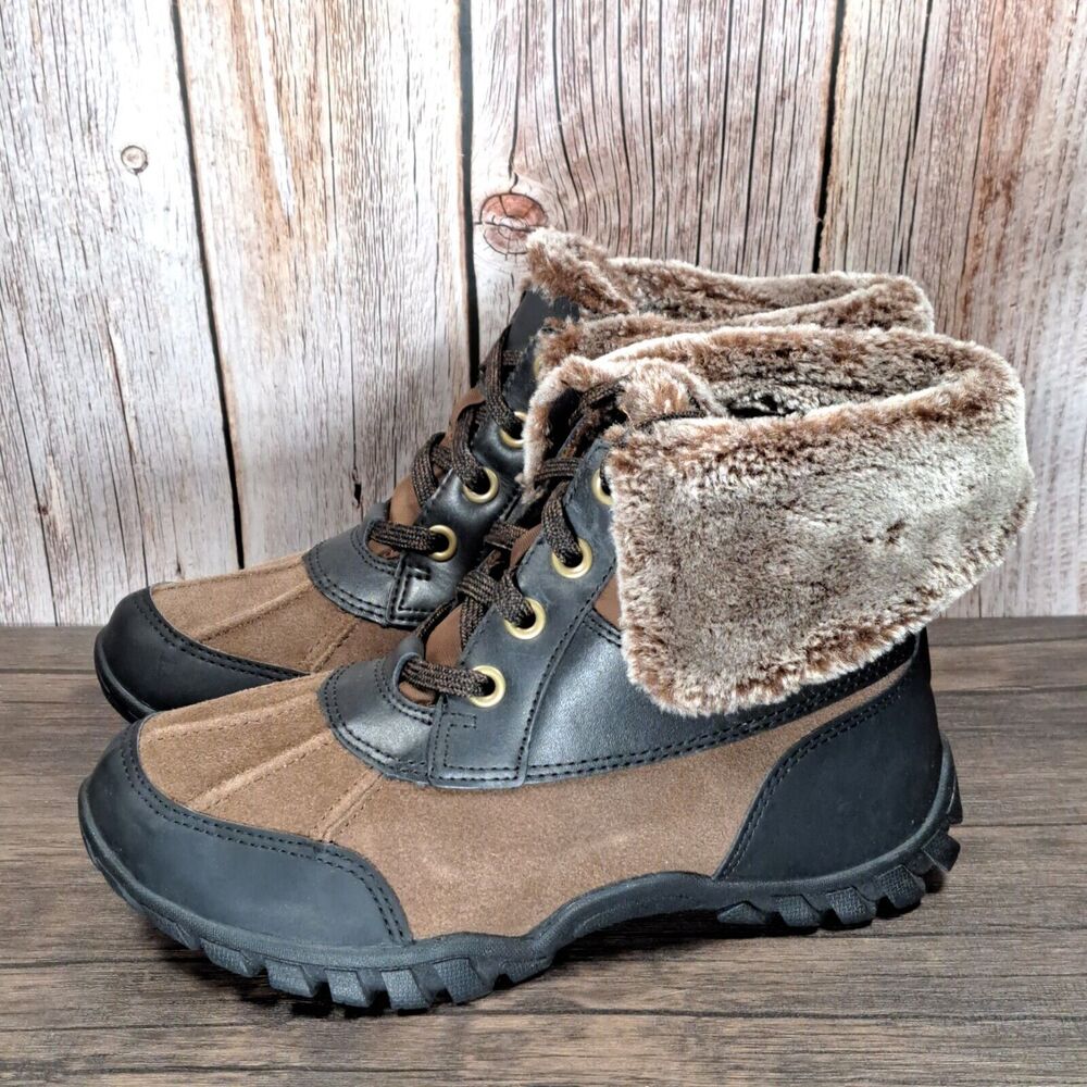 Easy Spirit Esnuria Leather Suede Brown Faux Cuff Fur Boots Women's Size 5